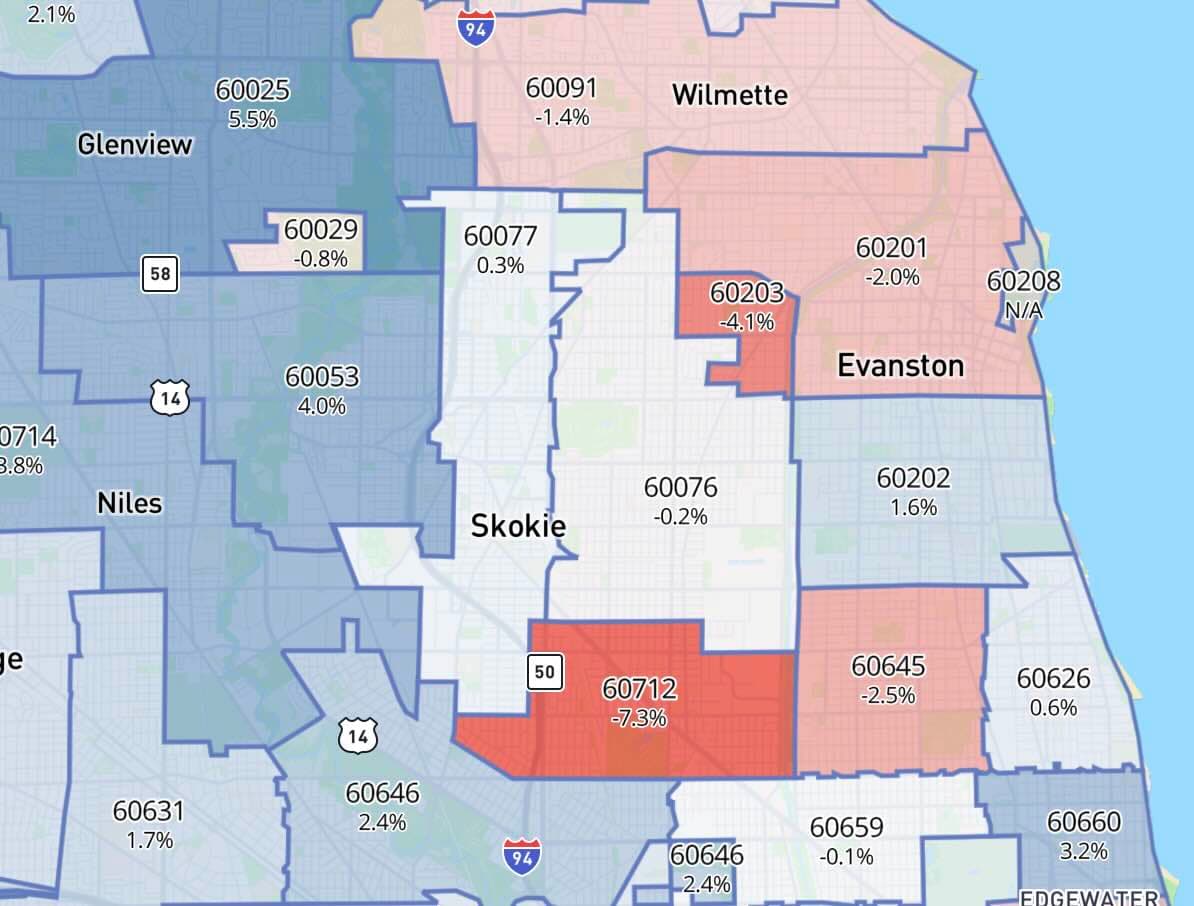 Map with zip code data